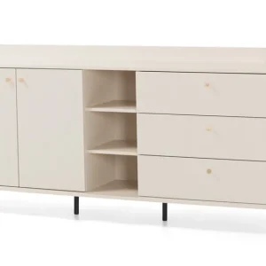 Markenware Kommode Ferdi 194 cm sandbeige elegantes Design hoher Rand der oberen Fronten mit goldenen Griffen bereichert