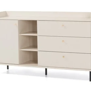 Kommode Ferdi 154 cm sandbeige elegante Kommode für das Wohnzimmer mit goldenen Metallgriffen hohe Ränder der Oberseite Preisreduziert
