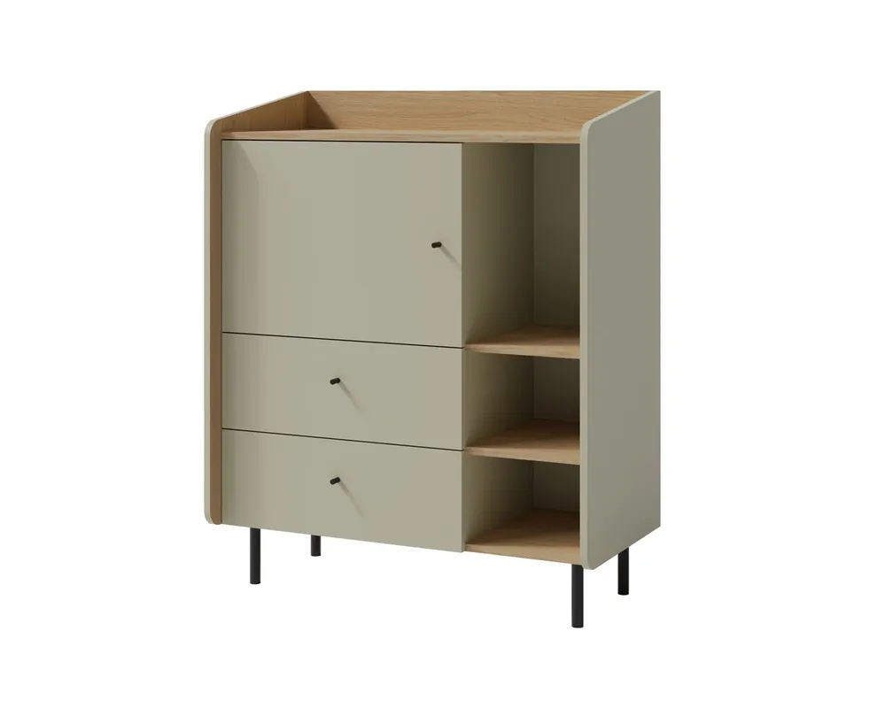 Kommode Olivio 95 cm Eukalyptus/Baltikeiche dune ideale Kommode für Schlafzimmer Wohnzimmer oder Jugendzimmer schwarze Griffe Versand Am Gleichen Tag