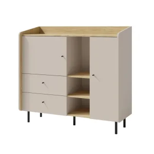 Neuheit Kommode Olivio 125 cm sandbeige/geölte Eiche ideale Kommode für Schlafzimmer Wohnzimmer oder Jugendzimmer schwarze Griffe