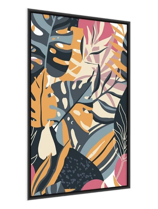Günstig Poster bunte tropische Blätter 70x100 gerahmtes Poster präziser Druck mit stilvoller Grafik perfekte Dekoration für Wohnzimmer oder Schlafzimmer