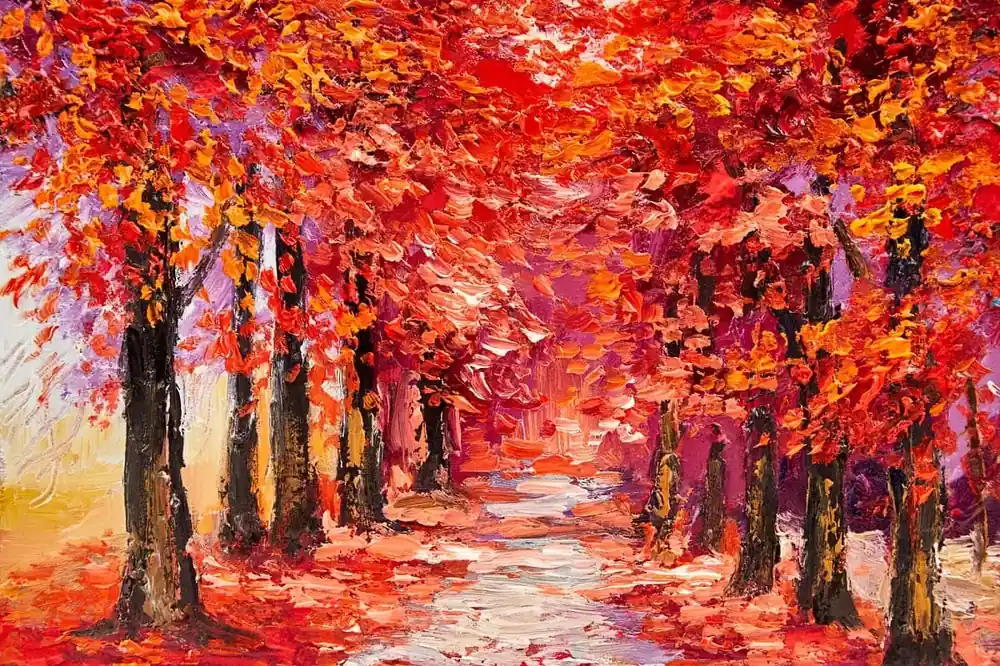 Sonderangebot Leinwandbild Herbstwald 100x70 cm zeitlose Dekoration für jedes Interieur Bild in lebendigen Farben hochwertige Verarbeitung