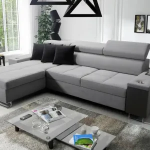 Markenprodukt Ecksofa mit Schlaffunktion Dafni in Grau linksseitig geflochten bietet Komfort und Funktionalität während der täglichen Erholung