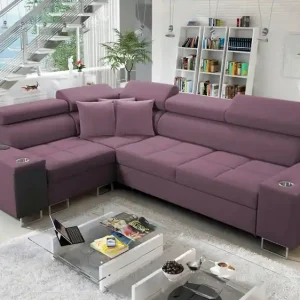 Ecksofa mit Schlaffunktion Dafni II heather links Ecksofa aus Samt mit Bettzeugstauraum Vollauszug Billig