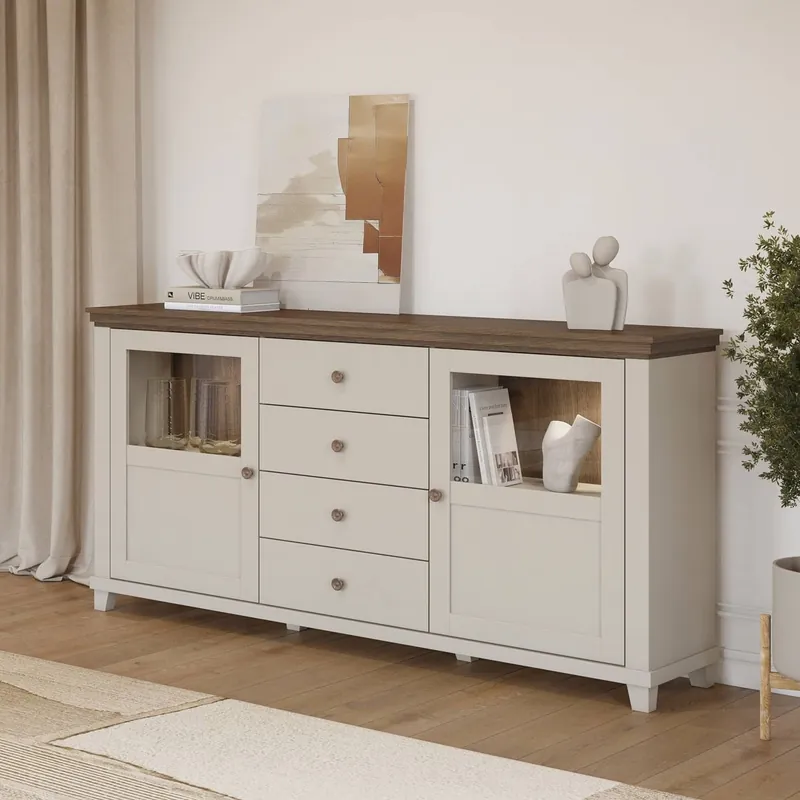 Top-Preis Kommode mit Schubladen Evora 181 cm beige / Eiche dunin funktionell ideal für moderne klassische und skandinavische Innenräume