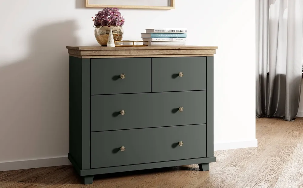 Sonderaktion Evora 90 cm Kommode Flasche grün / Eiche lefkas ideal für moderne klassische und skandinavische Innenräume