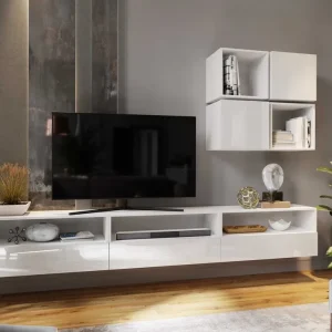 Super-Preis Dion weiß / weiß glänzend Universeller und stilvoller Hängeschrank für das Wohnzimmer Push-to-Open-System für Türen und Schubladen