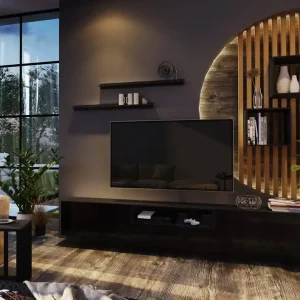 Metoni schwarz / schwarz glänzend universelle und stilvolle Schrankwand für das Wohnzimmer minimalistisches Design in einer modernen Umgebung Super-Preis