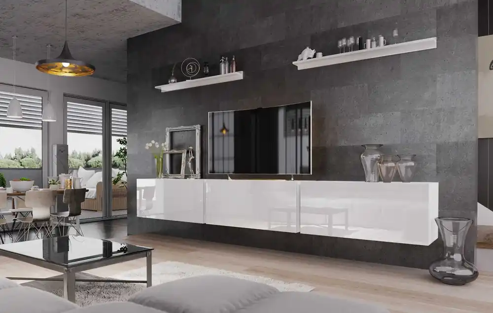 Sparta weiß glänzend modernistisches Design ermöglicht es Ihnen, Ihre Multimedia-Ecke in einem modernen Stil einzurichten Preisknaller