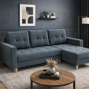 Ecksofa mit Schlaffunktion Vaso dunkelgrau universal bequemes Ecksofa für Wohnzimmer im skandinavischen Stil großes Bettzeugfach Letzte Chance