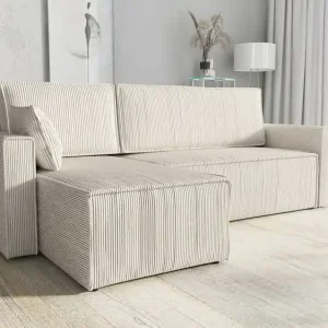 Schneller Versand Ecksofa mit Schlaffunktion Rebenes beige Universal-Ecksofa dreidimensionaler Stoff mit ausdrucksstarken Streifen Bettzeug-Container