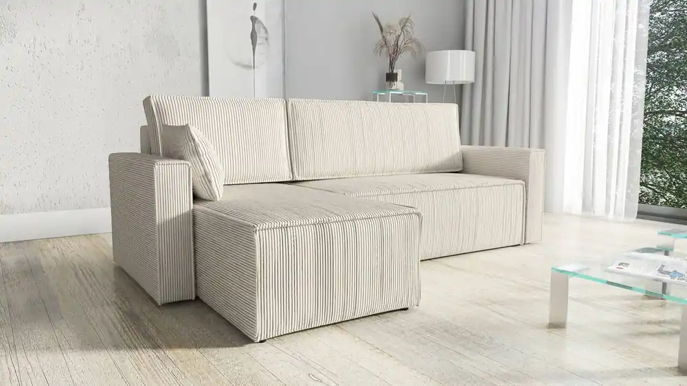 Schneller Versand Ecksofa mit Schlaffunktion Rebenes beige Universal-Ecksofa dreidimensionaler Stoff mit ausdrucksstarken Streifen Bettzeug-Container