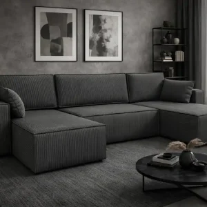 Ecksofa mit Schlaffunktion Rebenes U grau Universal-Ecksofa dreidimensionaler Stoff mit ausdrucksstarken Streifen Bettzeugcontainer Neue Ware