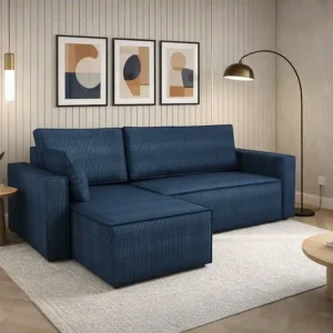 Ecksofa mit Schlaffunktion Rebenes blau Universal-Ecksofa dreidimensionaler Stoff mit ausdrucksstarkem Streifen Bettzeugbehälter Rabatt