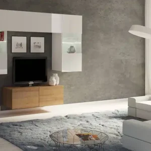 Möbelwand Apulia X weiß glänzend / goldene Eiche eine außergewöhnlich stilvolle Möbelwand einfache Elemente, die in jedes Interieur passen Must-Have