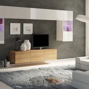 Möbel Apulia II weiß glänzend / goldene Eiche ein außergewöhnlich stilvolles Wandelement einfache Elemente, die in jedes Interieur passen Top-Angebot