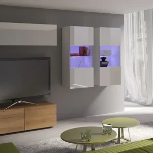 Abverkauf Möbelwand Apulia XII weiß glänzend / goldene Eiche ein außergewöhnlich stilvolles Wandelement einfache Elemente, die in jedes Interieur passen