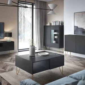 Möbelset Madisonum Schwarzer Graphit / Schwarzer Königs-Marmor Wohnzimmermöbelset modernistisches Design dekorativer Marmoroberfläche Preisreduziert