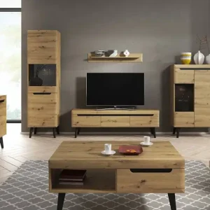Top-Preis Möbelset Atka Eiche artisan / schwarz modernes Design Kante mit Spezialfurnier verkleidet Sicherheitsglas gehärtet