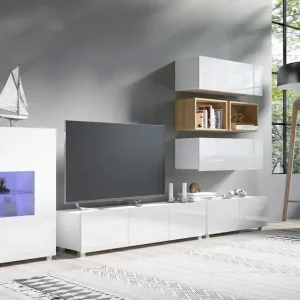 Neue Ware Möbel Apulia XXVIII weiß glänzend / goldene Eiche ein außergewöhnlich stilvolles Wandelement einfache Einheiten, die in jedes Interieur passen