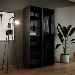Kleiderschrank Sandbox 101 cm schwarz eleganter und funktioneller Kleiderschrank mit Glasfronten ein Möbelstück aus der modularen Schrankkollektion antisol glass Finale Aktion