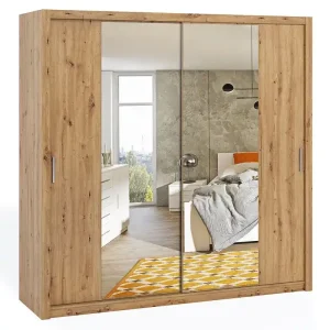 Kleiderschrank mit Spiegel Rico 220 cm Eiche artisan Funktionsmöbel im klassischen Stil Schrank für das Schlafzimmer oder den Flur Ausverkauf