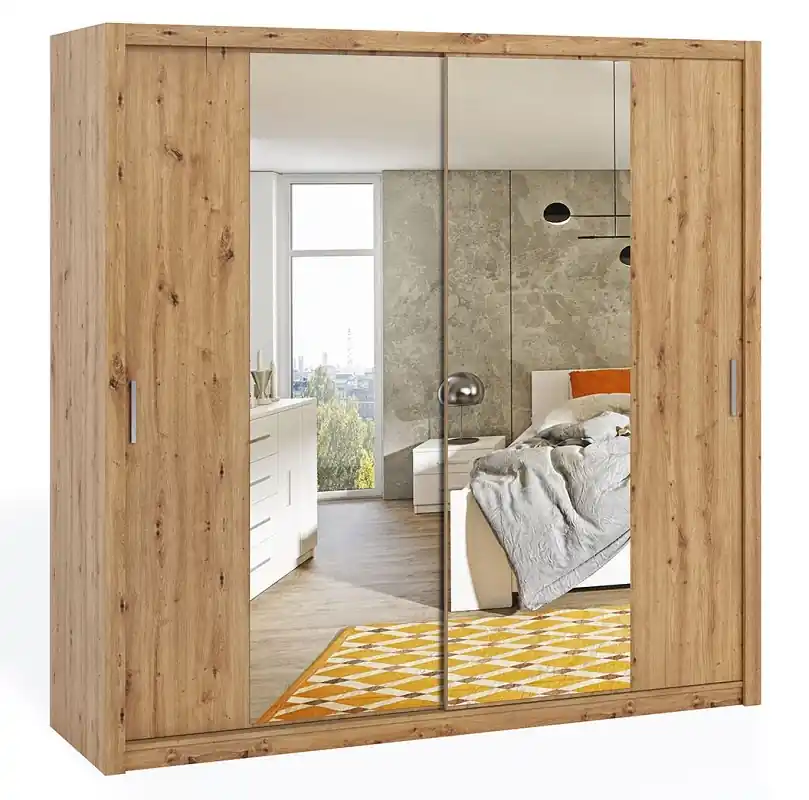 Kleiderschrank mit Spiegel Rico 220 cm Eiche artisan Funktionsmöbel im klassischen Stil Schrank für das Schlafzimmer oder den Flur Ausverkauf