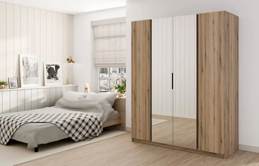 Spiegel Kleiderschrank Kastano VIII 200 cm Eiche evozieren stilvolles Design Kleiderschrank für Schlafzimmer oder Zimmer mit Rand Griffe bereichert Top-Seller
