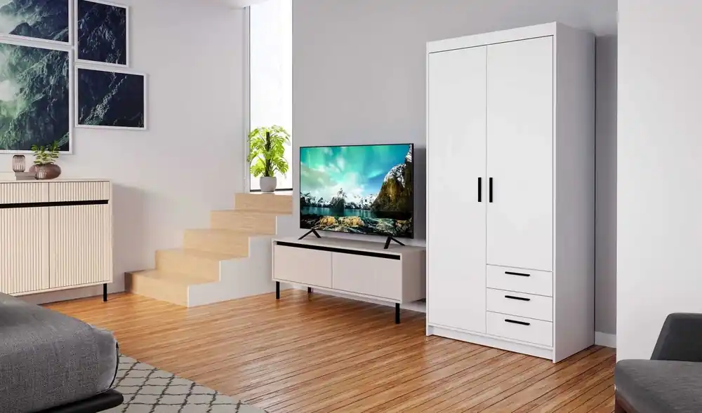 Solange Der Vorrat Reicht Rene Kleiderschrank 90 cm weiß modernes Design ABS Einfassung idealer Kleiderschrank für Schlafzimmer oder Ankleidezimmer geräumige Schubladen