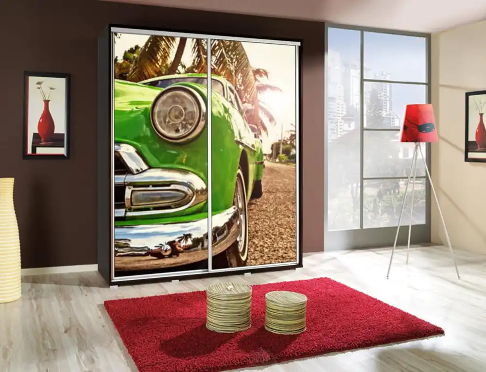 Artistino 155 cm Schiebeschrank mit Grafikwagen II wengefarbener Schrankkorpus aus 22 mm starker Platte Angebot