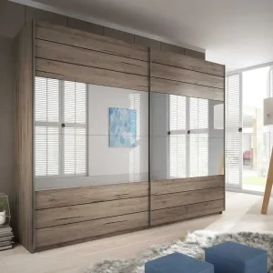 Schiebeschrank Galaxy 270 cm san remo dark geräumiger schrank mit spiegel in moderner form, ausgestattet mit aluminiumtüren Begrenztes Angebot