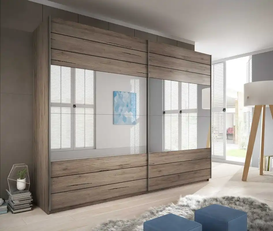 Schiebeschrank Galaxy 270 cm san remo dark geräumiger schrank mit spiegel in moderner form, ausgestattet mit aluminiumtüren Begrenztes Angebot