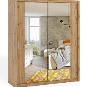 Must-Have Kleiderschrank mit Spiegel Rico 180 cm Eiche artisan funktionelle Möbel im klassischen Stil Kleiderschrank für das Schlafzimmer