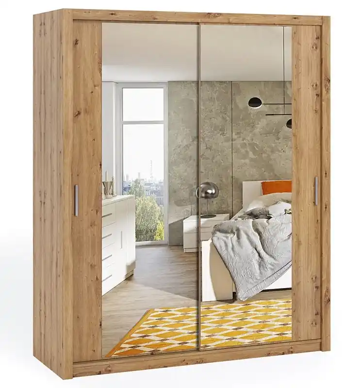 Must-Have Kleiderschrank mit Spiegel Rico 180 cm Eiche artisan funktionelle Möbel im klassischen Stil Kleiderschrank für das Schlafzimmer