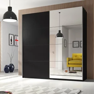 Beta 221 cm Schiebeschrank schwarz geräumiger Kleiderschrank mit Spiegel ist perfekt für Räume jeder Größe Top-Preis