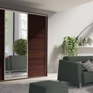 Beliebt Verspiegelter Schiebeschrank Grande 277 cm Eiche sonoma chocolate modernes Design ABS-Finish und Aluminium-Türführungen