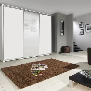 Angebot Schiebeschrank mit Spiegel Silwer 255 cm weiß modernes Design ABS-Finish und Aluminium-Türführungen