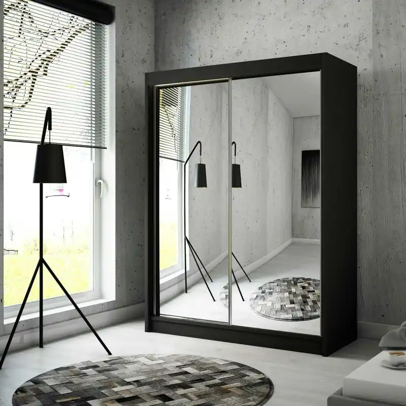 Nur Für Kurze Zeit Schiebeschrank Avila 150 cm schwarz Ergonomischer und sehr funktioneller Schrank in moderner Form mit geometrischen Formen