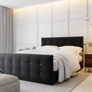 Boxspringbett Kansas 180x200 schwarzes Bett im skandinavisch-modernen Stil mit kristallbesetzter Steppung Meistverkauft