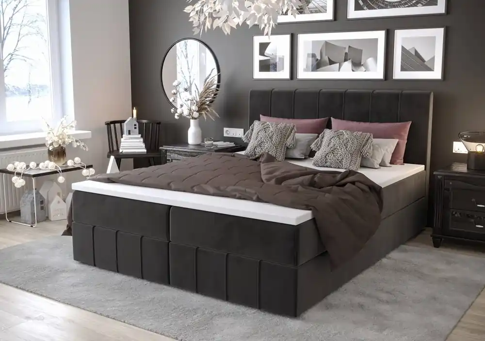 Top-Preis Boxspringbett Casey 180x200 graphit Bett im modernen skandinavischen Stil mit markantem Kopfteil