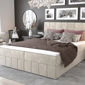Boxspringbett Casey 160x200 beige Bett im modernen skandinavischen Stil mit markantem Kopfteil Knallerangebot