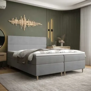 Boxspringbett Bing 160x200 hellgrau im modernen skandinavischen Stil mit markantem Kopfteil Super-Preis