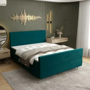 Super-Preis Boxspringbett Benet 180x200 Türkis moderner skandinavischer Stil mit charakteristischem Kopfteil Kontinentale Bett