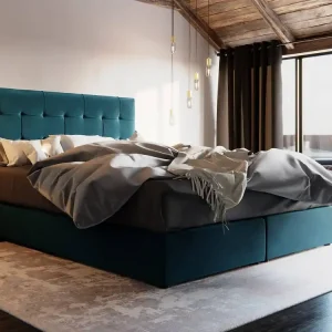 Beliebt Boxspringbett Widnes 180x200 türkis Bett im modernen skandinavischen Stil mit markantem Kopfteil