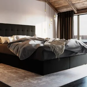 Heißes Angebot Boxspringbett Widnes 180x200 schwarzes Bett im modernen skandinavischen Stil mit markantem Kopfteil