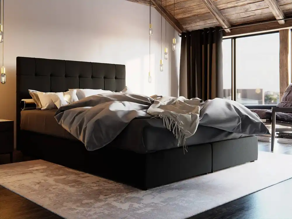 Boxspringbett Widnes 160x200 schwarzes Bett im modernen skandinavischen Stil mit markantem Kopfteil Sonderaktion