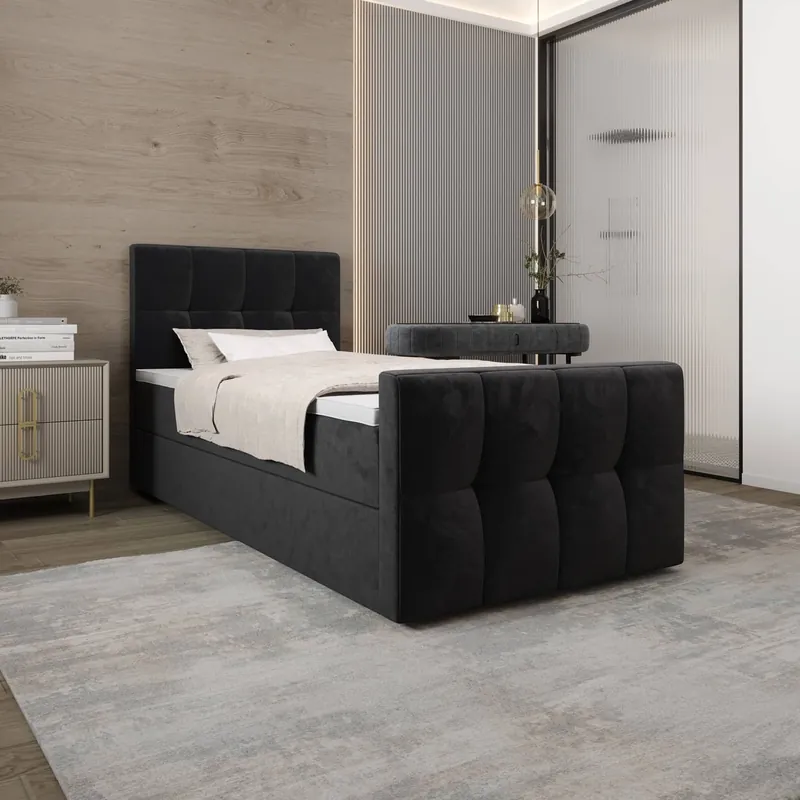 Sale Boxspringbett Manhattan 120x200 graphit im modernen skandinavischen Stil mit gepolstertem Kopf- und Fußteil Bett mit Staukasten