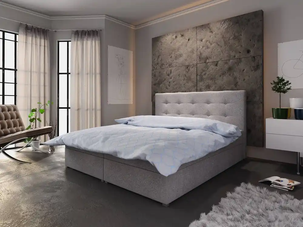 Günstig Boxspringbett Fresno 160x200 grau Bett im modernen skandinavischen Stil mit Kopfteil