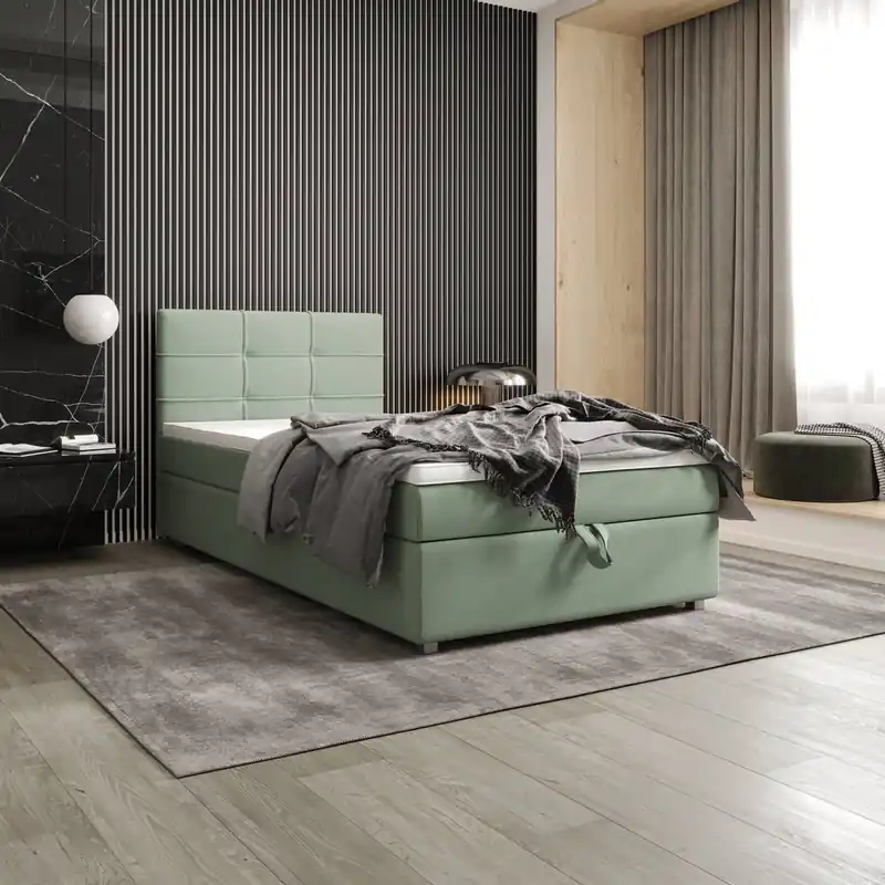 Boxspringbett Fresno 120x200 mintgrün im modernen skandinavischen Stil mit gepolstertem Kopfteil Bett mit Staukasten Bestseller