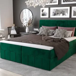 Begrenztes Angebot Boxspringbett Casey 160x200 flaschengrün im modernen skandinavischen Stil mit markantem Kopfteil